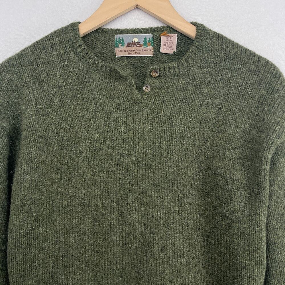 EMS EASTERN MOUNTAIN SPORTS Sweater Mens M Wool Henley Pullover Green HK VTG